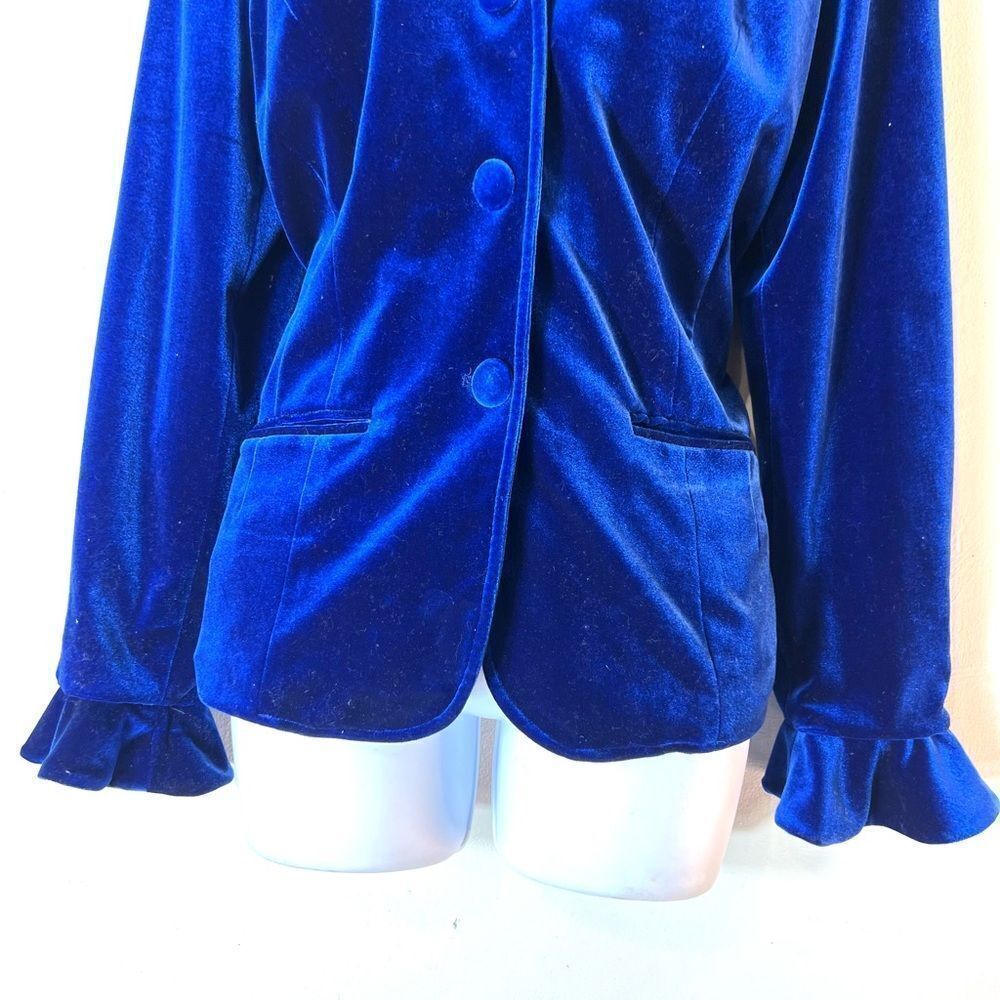 🌸Dialogue Royal Blue Ruffled Collar Velvet Jacket Blazer Size Small (AA4) - Picture 5 of 10